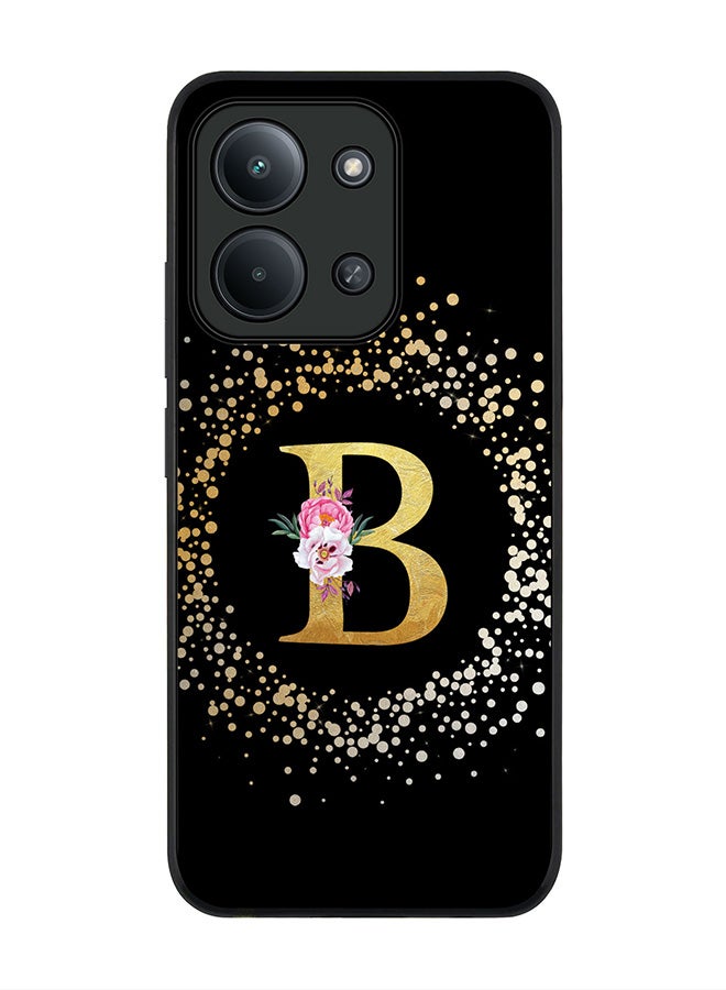 For Xiaomi Redmi 15C 4G Case,Slim fit Camera Protection, Shockproof Thin Phone cover  - Custom Monogram Floral - B ( Black )